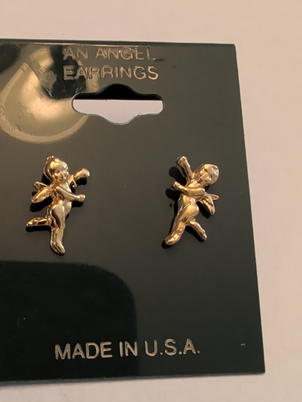 Gold Tone Cherub Angel Stud Earrings